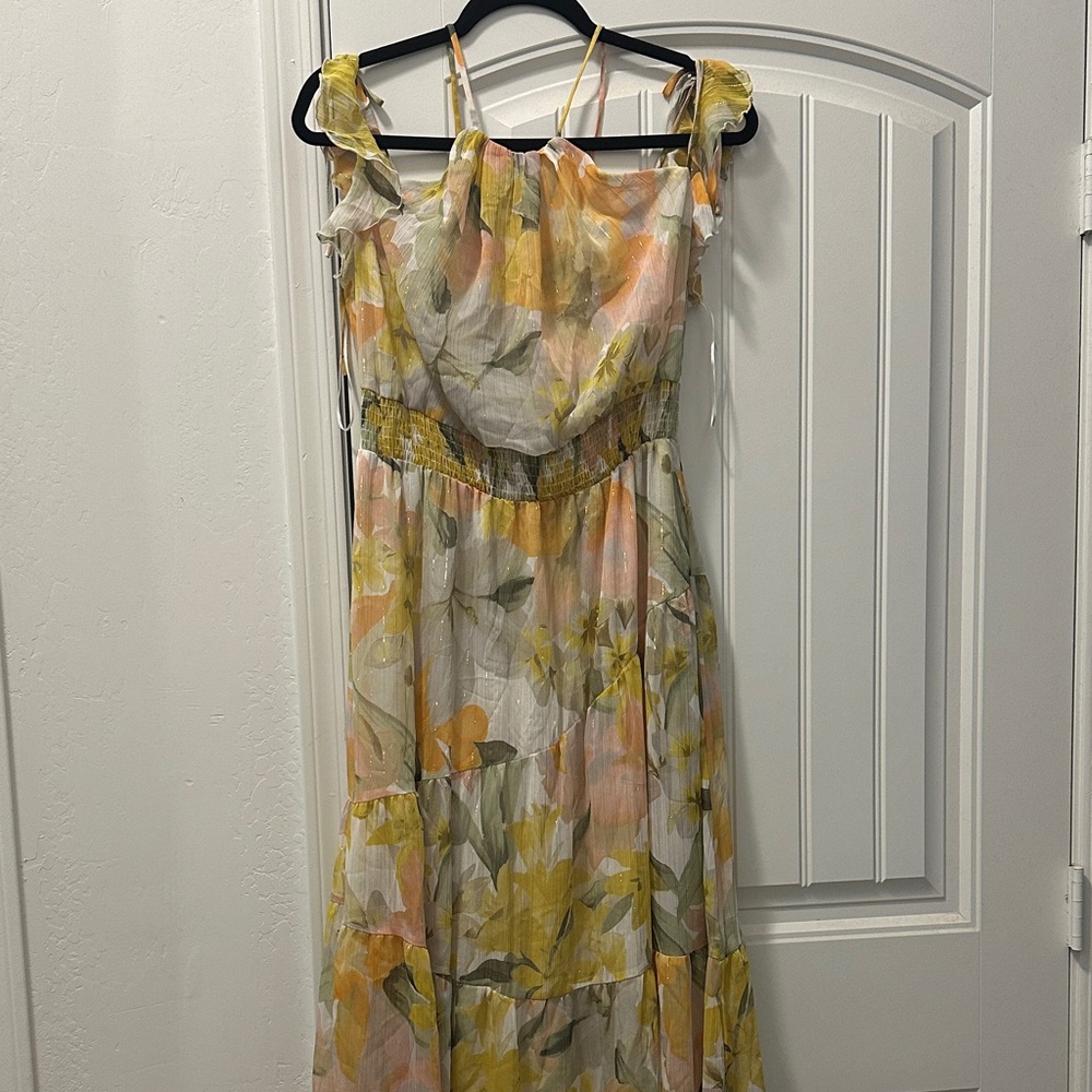 ZARA Floral Yellow and Pink Women's Dress